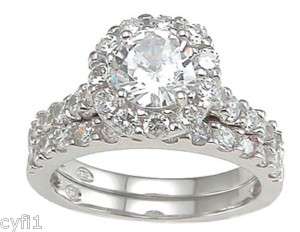 Sterling Silver 925 CZ Engagement Wedding Ring Set 5 9  