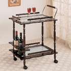   Cherry finish wood tea serving kitchen cart with frosted glass inserts
