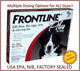 Frontline Plus For Dogs 89   132lb. US EPA Approved   New in Box 