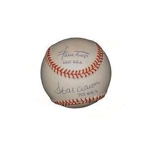  Hank Aaron Signed Baseball   Wiile Mays