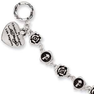  7.5in Ed Hardy Roses & Skulls Bracelet/Stainless Steel 