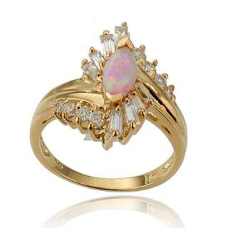 New Pink Opal Simulated Gold Plate 925 Sterling Silver Womens Fashion 