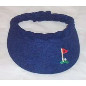 Golf Visor Terry Cloth Navy with Embroidered Flag on Green
