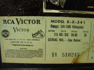 1949 RCA Victor Tube Radio Model 8 X 541 Golden Throat Tone Nipper Dog 