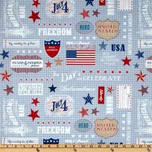   Stars & Stripes Words Blue Fabric By The Yard Arts, Crafts & Sewing