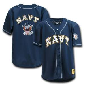   BLUE Fully Button Down Military NAVY Logo Baseball Jersey Size Large