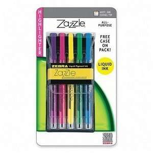   Zazzle Fluorescent Highlighter, Chisel Tip, Assorted Colors, 5/set