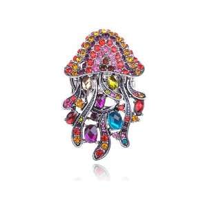   Colorful Crystal Rhinestone Jellyfish Poison Tentacles Bejeweled Ring