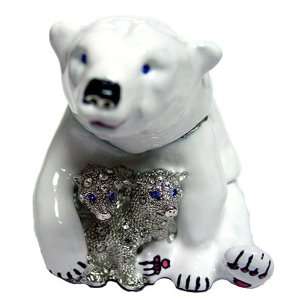  Polar Bear with 2 Crstal Babies Bejeweled Trinket Box 