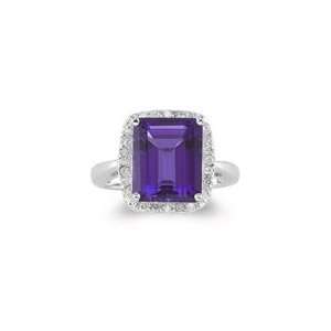  0.24 Cts Diamond & 4.39 Cts Amethyst Ring in 14K White 