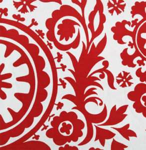 Drapery Upholstery Fabric Bold Retro Print Red & White  