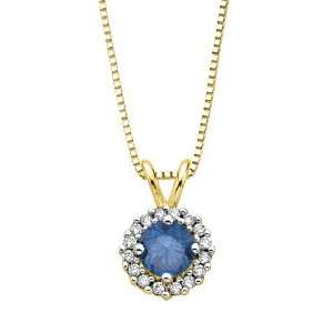 14K Yellow Gold 1/2 ct. Blue and White Diamond Fashion Pendant with 