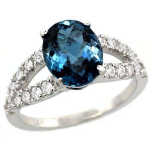 14k White Gold ( 10x8 mm ) Stone Engagement London Blue Topaz Ring w 