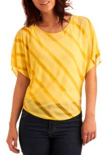 Layered Lemon Pie Top   Yellow, Stripes, Casual, Short Sleeves, Spring 