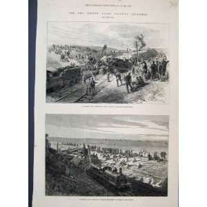 1880 Railway Disaster Burnmouth Wreck Old Print 