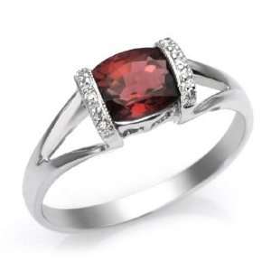  14k White Gold Garnet and Diamond Ring Size 7.5 Jewelry