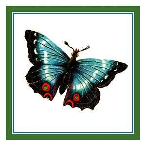 Colorful Peacock Black Butterfly Counted Cross Stitch Chart  