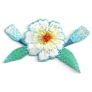 BUY 1 GET 1 OF SAME FREE/Flowers Aqua w/Beads  Iron On Embroidered 