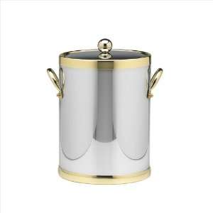   Shiny Chrome And Brass 5 Quart Ice Bucket With Metal Side Handles