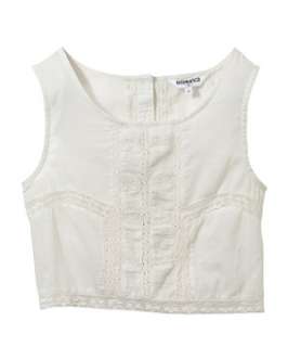 Off White (Cream) Teens Cotton and Lace Button Back Crop Top 