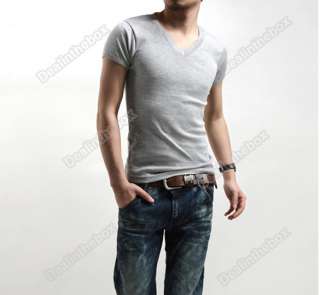Mens Casual V Neck Short sleeve Slim T shirt Size S/M/L/XL  