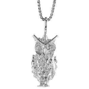  925 Sterling Silver Owl Pendant (w/ 18 Silver Chain), 3/4 