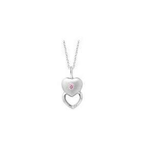   Silver Pink Sapphire Stacked Hearts Young Girls Necklace Jewelry