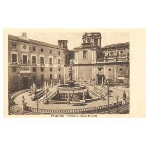 1920s Vintage Postcard Fountain in the Piazza Pretoria Palermo Italy