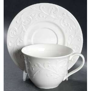  Lenox China Opal Innocence Carved Flat Cup & Saucer Set 