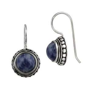   Round Sodalite with Bali Inspired Border Euro Wire Earrings Jewelry