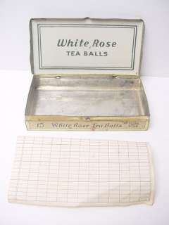 Vintage White Rose Orange Pekoe Tea Balls Tin Box  