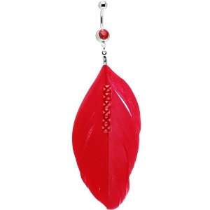  Red Gem Fiery Fab Feather Drop Belly Ring Jewelry