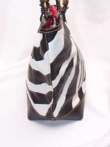 Dooney & Bourke BROWN Leather Zebra Print Double Handle Tote Retail $ 