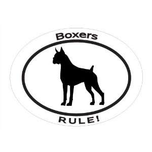  Oval Decal with dog silhouette and statement BOXERS RULE 