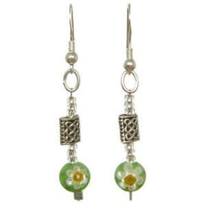 AM4511clip   Unique Green Millefiori Style Glass Bead Earrings by 