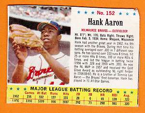 1963 Post Cereal Hank Aaron #152   Braves  