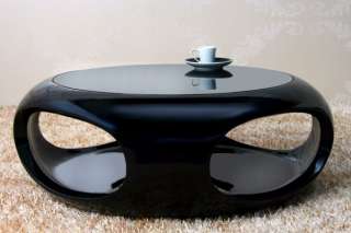 Design Couchtisch SPIN hochglanz schwarz Lounge Retro 60er Glasplatte 