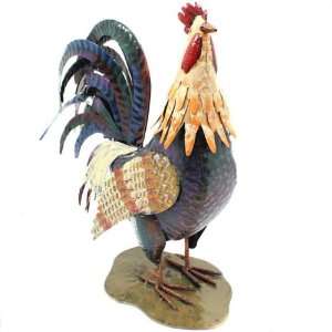   Hand Finished Metal Perched Rooster Statue Figurine