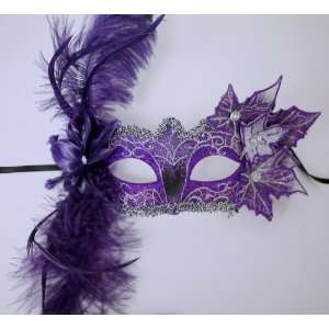 Purple and Silver Venetian Feather Mask Toys & Games