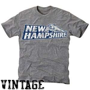 New Hampshire Wildcats Ash Distressed Logo Vintage Tri Blend T shirt
