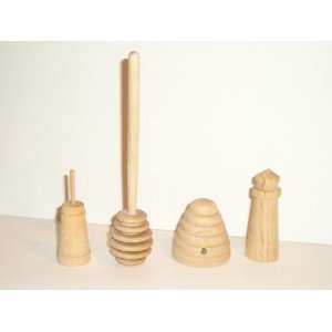  4pc. Wooden Miniatures Set (Churn 3 honey Dipper 6 bee 