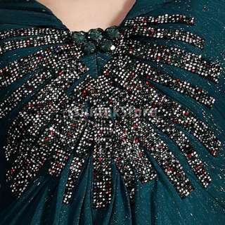   Dark Emerald Glaring Silk V neck Cap Sleeve Evening Gown Prom Dress 5