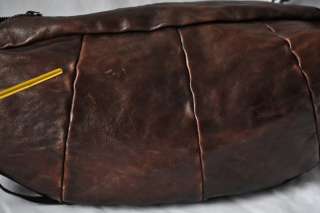YVES SAINT LAURENT Brown Aged Leather Slouchy Crescent Hobo Handbag 