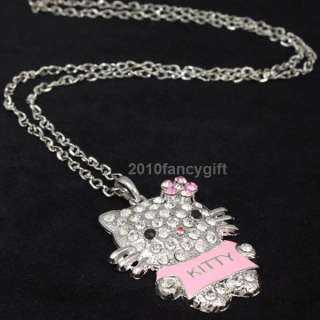 Cute pink T shirt hello kitty cat swarovski crystals girl chain 