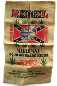  BURLAP BAG 012 marijuana bags hippie sacks confederate skull pot leaf