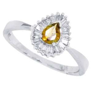  0.29Ct Pear Shaped Citrine Ring with Diamonds in 14Kt 
