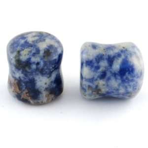  Pair of Lapis Stone Double Flared Domed Plugs 9/16g 
