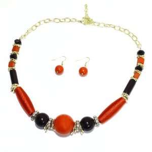  Fashion Beaded Necklace Set; 18L; Gold Metal; Black And 