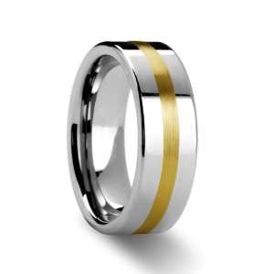 HARRISBURG Gold Inlaid Flat Tungsten Ring   8mm   FREE Engraving, FREE 