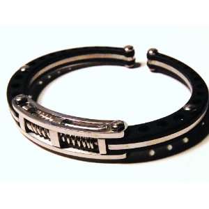    Stainless Steel & Black Titanium Drilled Bracelet 